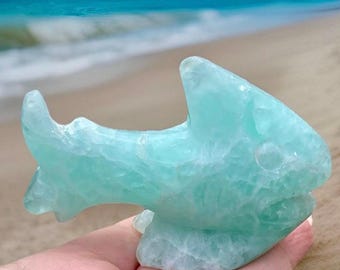 Baja Fluorite Large Crystal Fish – Natural Gemstone Beach Home Decor, Ocean Creature Display Figurine, Fluorite Carving (472)