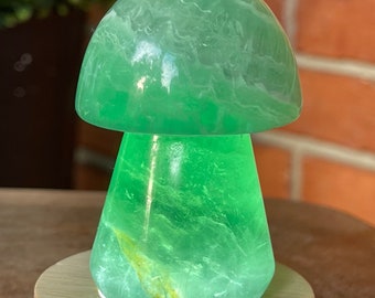 Fluorite Big Green Mushroom with White Banding , HQ Crystal Carving’s, AAA Grade Fluorite Carvings
