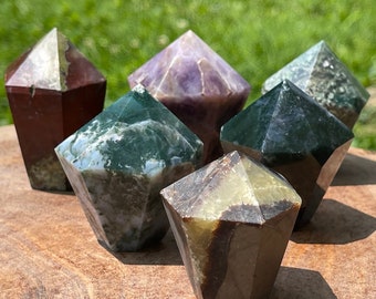 Crystal Cupcake carvings ,Bloodstone with Pyrite , Moss Agate, Amethyst Cupcake, Crystal Home Decor