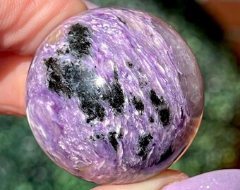 Charoite Sphere, Energy Crystals, Natural Chatoyant Violet Pink Rare Gem Sphere, Meditation Rocks
