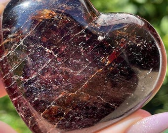 Purple Star Garnet Large Heart: Rare Collectible Crystal, Chatoyant Garnet Gemstone