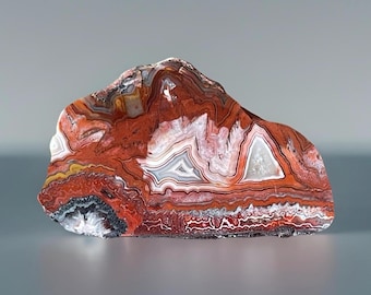 Crazy Lace Agate from Mexico, Natural Agate Front Polished Specimen, Orange & Red  Mexican agate
