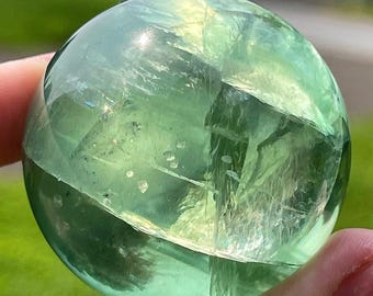 Green Fluorite Sphere, Unique Floating Cubes Fluorite Ball, Rare Find Natural Crystal sphere