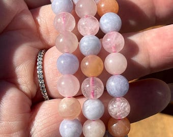 Morganite Bracelet 8mm Beads - Beryl Bracelet with Morganite, Aquamarine, Helidor - No. 202, Crystal Bracelets