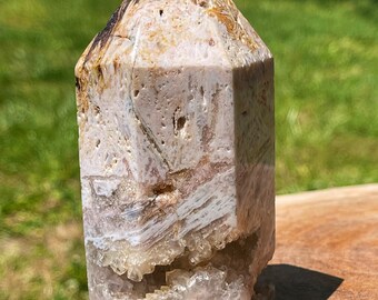Pink Amethyst Chunky Tower with Stunning Druzy Quartz Clusters , Crystal XL Points