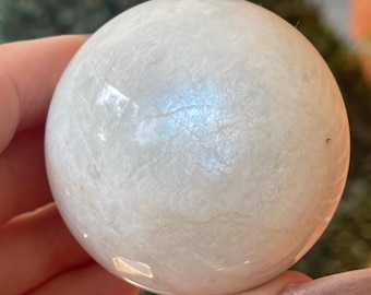 White Moonstone Sphere, Natural Blue Flashy  Moonstone Orb - 53mm