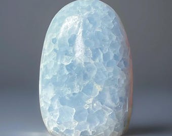 Blue Calcite Freeform • Mexican Sky Blue Calcite • Natural Polished Stone Flame • Genuine Crystal for Gifting & Collecting