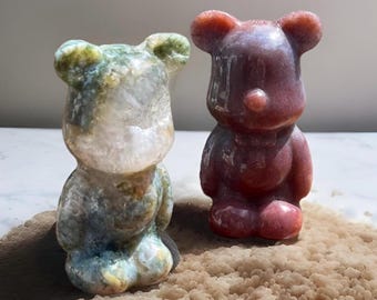 Green Ocean Jasper Bear Carving - Unique Crystal bear