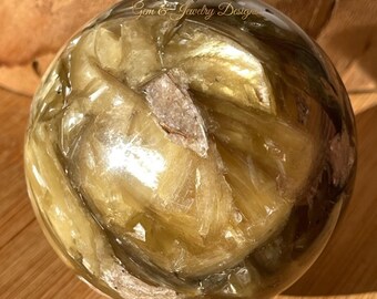 Gem Lepidolite Yellow Mica XL Sphere, AAA Quality Rare Crystals - #16