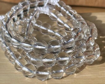 Himalayan Clear Quartz Adjustable Crystal Bracelet - 8mm Beads, Natural HQ Quartz Gemstone Beads, Layering Jewelry