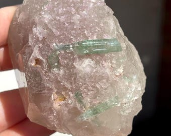 Green & Pink Tourmaline Crystal in Quartz Matrix, Natural Specimen, Collector Grade Mineral, Crystal Display Rock