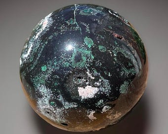 Black Emerald Sphere, Rare Find Crystal gift, Black & Green Crystal Ball - #30