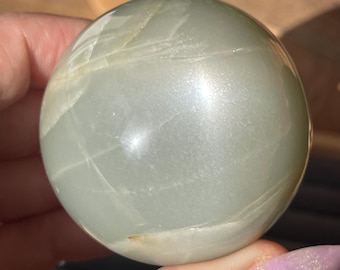 Sage Green Moonstone XLarge Sphere, Silky Moonstone Polished Stone, Rare Crystal Find (466)