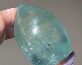Green & Ocean Blue Fluorite Crystal Drop, Natural Polished Crystal Flame, Unique Crystal Home Decor