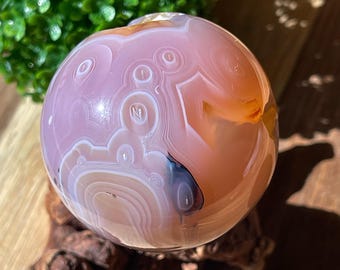 Rare Pink Jelly Agate sphere from Madagascar with Trapped Bubbles, Collectors Agate Crystal Ball