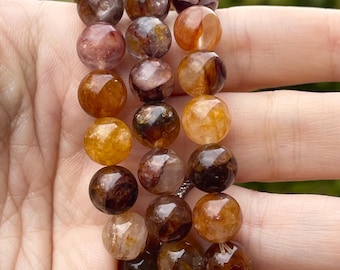 Fire Quartz & Golden Healer - 10mm beads, Stretchy Beaded bracelet, Collector’s edition handmade Unique Jewelry