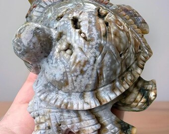 8th Vein Ocean Jasper Large Turtle Sculpture • Ocean Orbicular Jasper Crystal Gift • AAA Collectors Madagascar Jelly Jasper Sea Turtle  #32