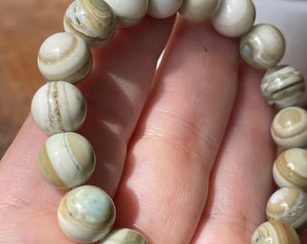 Ocean Agate Bracelet , Orbicular Ocean Agate , Earthtone Beads , White Eye Agate ,  collectors edition
