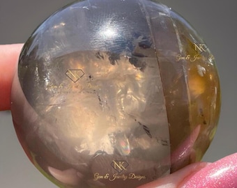 Dendritic Smoky Golden Healer Quartz Sphere with Asterism, Rare Flashy Crystal Sphere, Collector Edition Sphere