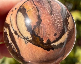 Biggs Jasper Sphere – 56 mm Scenic Painting Pattern Polished Stone from Oregon (326), Pink Chocolate Brown Jasper Crystal Ball