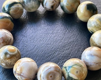 8th Vein Ocean Jasper Bracelet XL beads. Orbicular Ocean Jasper, old stock, collectors edition