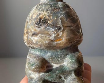 Natural Moss Agate XL Dinosaur Sculpture • Green & Lavender Purple Unique Moss Agate • Large Crystal Dino Carving