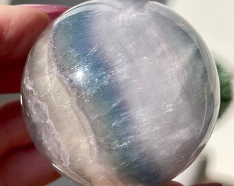 Fluorite Sphere with Cubes and Rainbows, AAA Crystals Metaphysical Mica Fluorite Ball