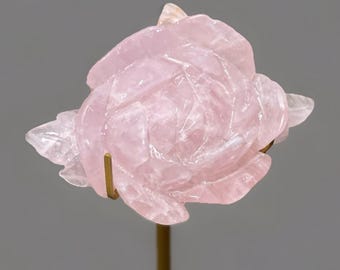 Rose Quartz Crystal Flower on a stand, Natural Gemstone Rose Sculpture, Unique Crystal Whimsical Home Decor, Mother’s Day Gift