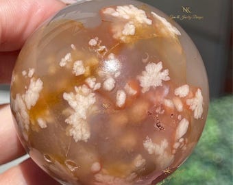 Peach Flower Agate Sphere Pink flowers, Red Agate HQ Crystal Ball