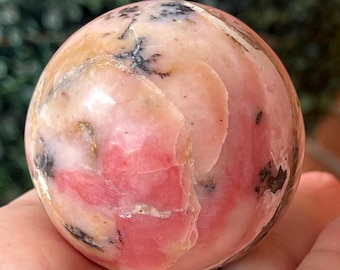 Strawberry Pink Opal Sphere, Natural Pink  Crystal orb with dendritic inclusions (78)