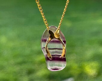 Car Protection Charm | Crystal Car Charm | Pink Blue Fluorite Flip flop | Rear View Mirror Accessory | Car Charm Crystal | Fluorite Necklace