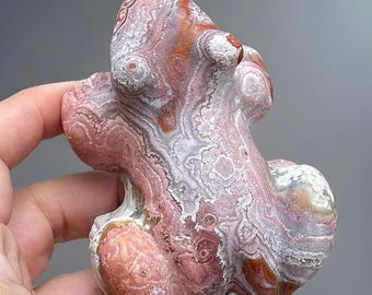 Pink & Chocolate Mexican Agate Large Frog Carving, High Quality Unique Natural Agate, Collectors Edition Crystal - #66