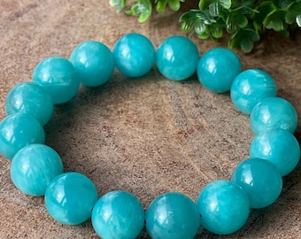 Amazonite Beaded Bracelet with HQ 12mm Icy Blue beads, Rare Find Gem Amazonite bracelet