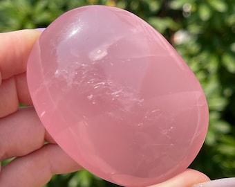 Pink Jelly ROSE Quartz Palmstone, Premium Translucent Vivid Rose Quartz Polished Jumbo Crystal Palm - Madagascar
