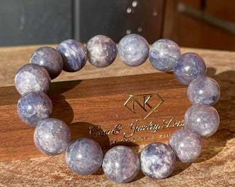 Iolite Bracelet - Stretchy 14mm beads • Gemmy Pink & Violet Iolite Large Bead bracelet • Collector’s edition handmade Unique Jewelry