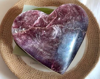 Gem Lepidolite Large Heart, Purple Mica Unique Polished Stone, Rare Crystal Find