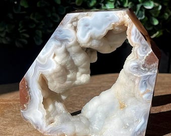 Brazilian Lace Agate Geode Freeform with Sugar Druzy: Unique Natural Stone (449)