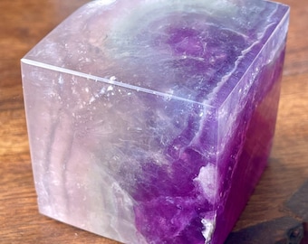 Silk Fluorite XL Floating Cube Rainbow Purple Fluorite Cube carving