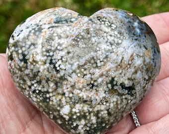Madagascar Jelly Ocean Jasper Heart , Pink, Purple, Yellow Blue Ocean Jasper Puffy Heart Carving