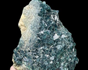 XLarge Madagascar Blue Cube Fluorite Specimen | Rare Collector Specimen for Activation Meditation Grids & Display, Deep Emerald Green Blue