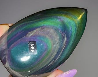 Velvet Obsidian Crystal Large Flame, Beautiful Emerald Silver Green & Moody Rainbow Flashy Obsidian