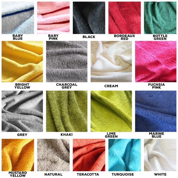 Pure Cotton Towel Fabric, Thick Terry Cotton Towelling by the Metre, Wrap, Very Big  BeachTowel, Dog, Flannel, Robe, Material in 24 Colours