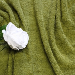 KHAKI-groene stof, puur katoen, katoenen badstofstof op maat gesneden, absorberende stof, luxe handdoek, dikke handdoek, badhanddoek honden