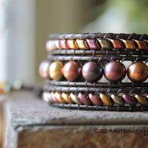 In Stock, Violet Rainbow, Triple Wrap Beaded Leather Bracelet for Women, Handmade Jewelry, Unique Gifts for Her, 3X Wrap Bracelet, Metallic