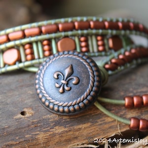 Antique Copper and Lime, Triple Wrap Beaded Leather Bracelet for Women, Handmade Bracelet, Unique Gifts for Her, 3X Wrap Bracelet, Boho Chic