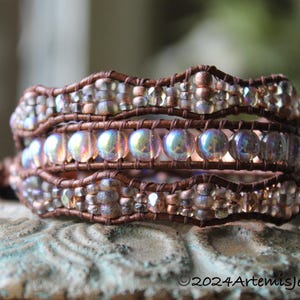 In Stock, Copper Rainbow Waves, Triple Wrap Beaded Leather Bracelet for Women, Handmade Jewelry, Unique Gifts for Her, Boho Chic, 3X Wrap