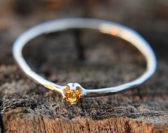 Topaz, sterling silver hammered stacking ring with 2mm stone