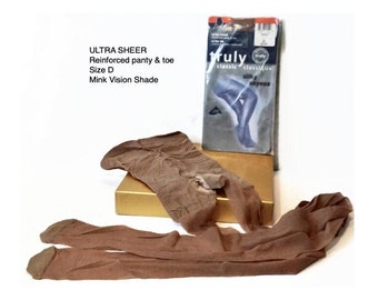 Vintage Ultra Sheer 10 Denier Tights w/Reinforced Panty & Toe | 'Truly' Classic Silky Pantyhose | Size D Nylons | NOS Unworn Hose | Canada