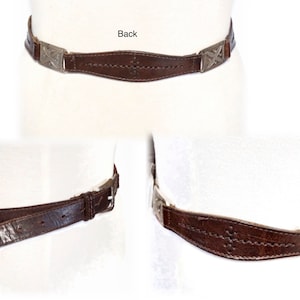 Ceinture vintage en cuir véritable | Ceinture marron avec maillons argentés | FOSSIL Ceinture pour jean décontractée de style occidental | Env. 27&quot;-33&quot;/70 cm-85 cm