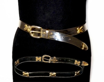 Hot Florescent Pink Clear Plastic Wide Patent Leather Belt  display picture 3